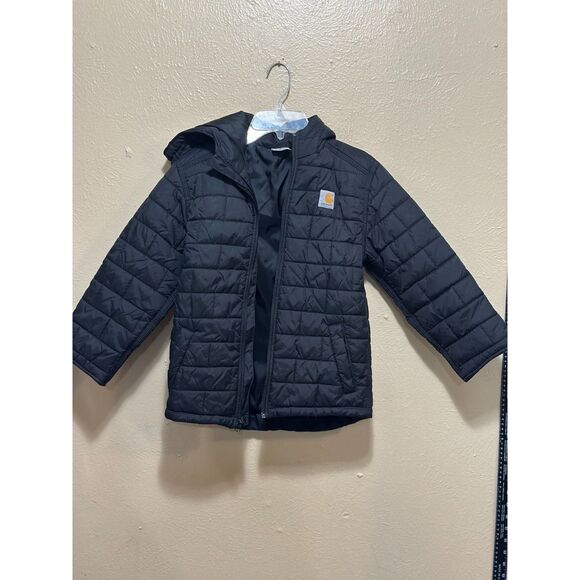 Carhartt Kids Hooded Puffer Jacket Size Small (7/8) Black Warm Winter Coat